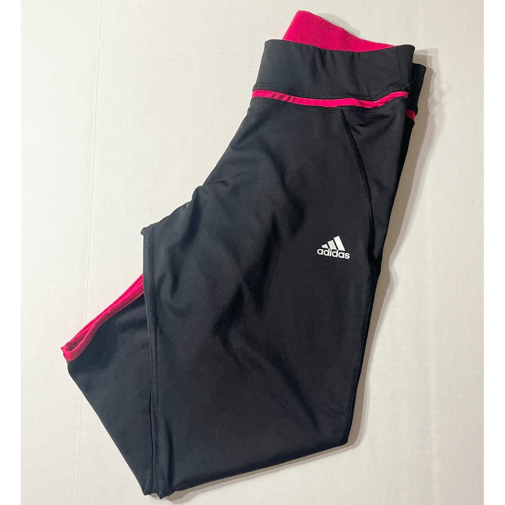 Adidas Climalite Cropped Leggings Womens Medium‎ Black Pink Trim Capri Pants Gym